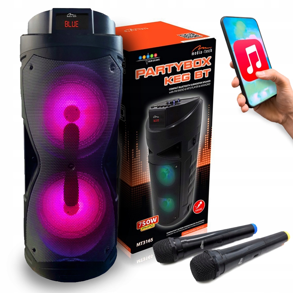 Media-tech prenosný reproduktor Partybox Keg BT, čierny, 750 W